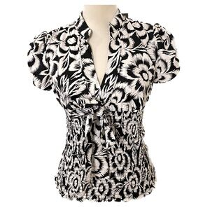 Guess Abstract Black & White Floral Blouson Blouse - Size M